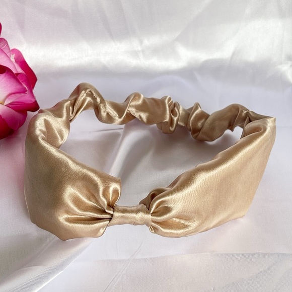 Tan Satin Headband wrap scrunched For Women Pleated design - Picture 3 of 13